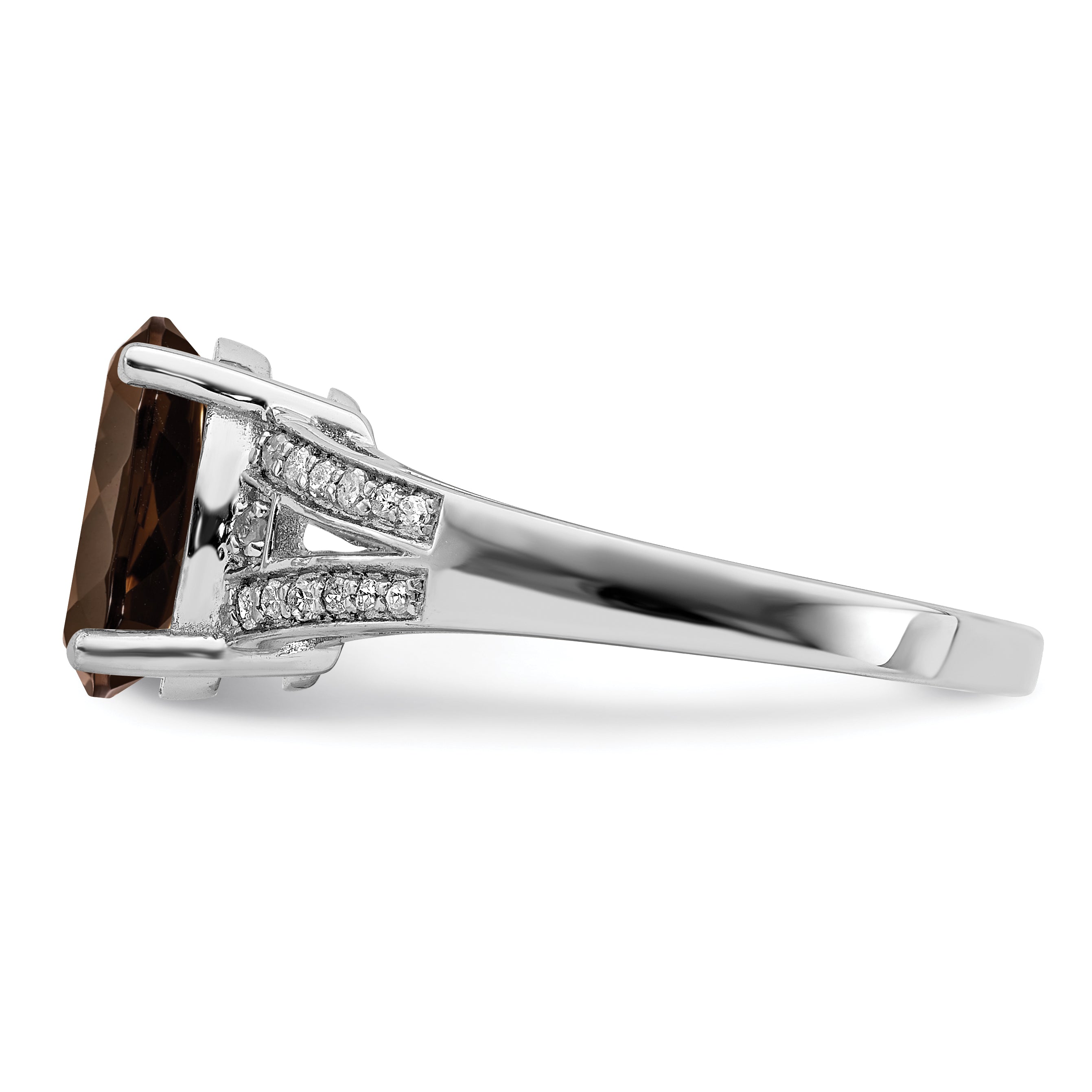 Sterlingsilber Rhodium Diamant & Rauch Quarz Ring