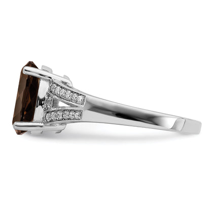 Sterlingsilber Rhodium Diamant & Rauch Quarz Ring