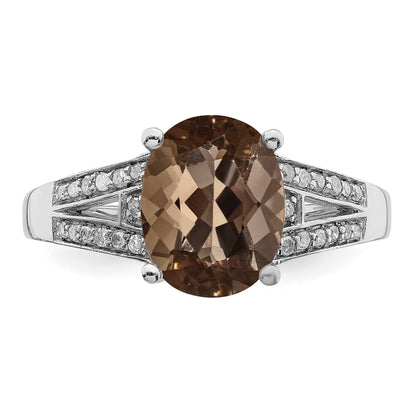Sterlingsilber Rhodium Diamant & Rauch Quarz Ring
