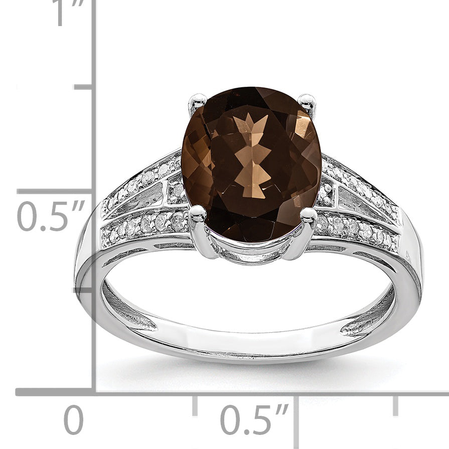 Sterlingsilber Rhodium Diamant & Rauch Quarz Ring