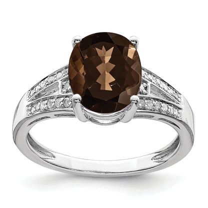 Sterlingsilber Rhodium Diamant & Rauch Quarz Ring