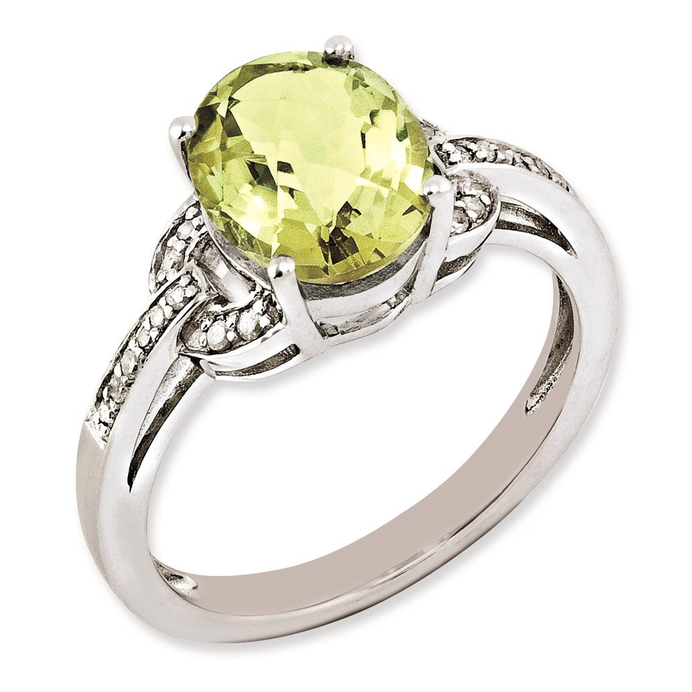 Sterlingsilber Rhodiniert Diamant & Zitrone Quarz Ring