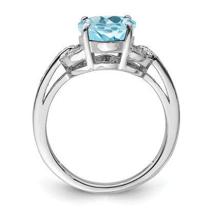 Sterlingsilber Rhodium Diamant & Himmel Blautopas Ring (size 7 Nur)