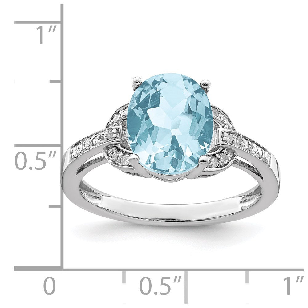 Sterlingsilber Rhodium Diamant & Himmel Blautopas Ring (size 7 Nur)
