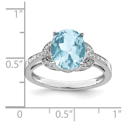 Sterlingsilber Rhodium Diamant & Himmel Blautopas Ring (size 7 Nur)