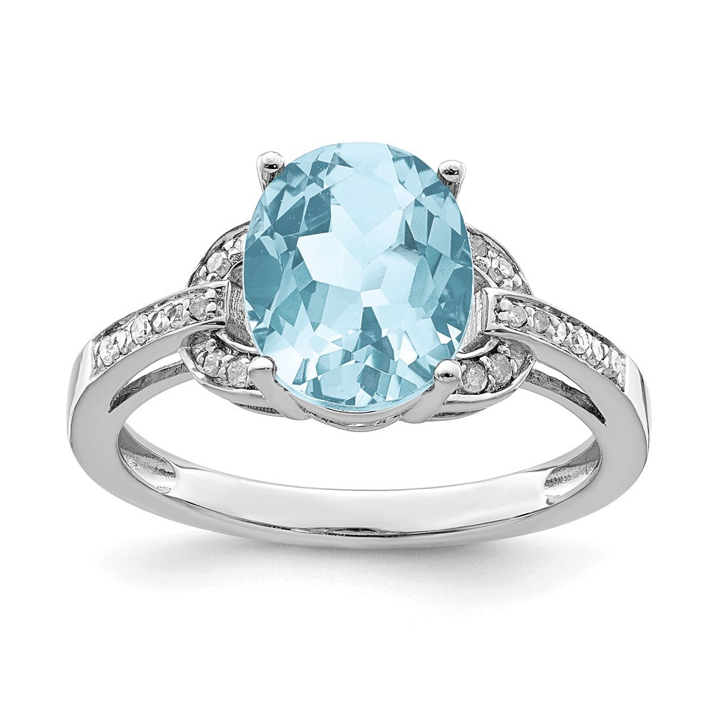 Sterlingsilber Rhodium Diamant & Himmel Blautopas Ring (size 7 Nur)