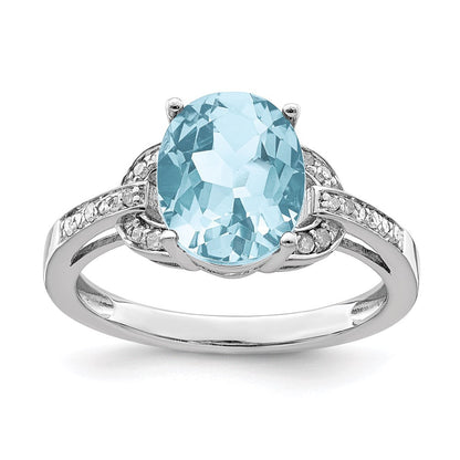 Sterlingsilber Rhodium Diamant & Himmel Blautopas Ring (size 7 Nur)