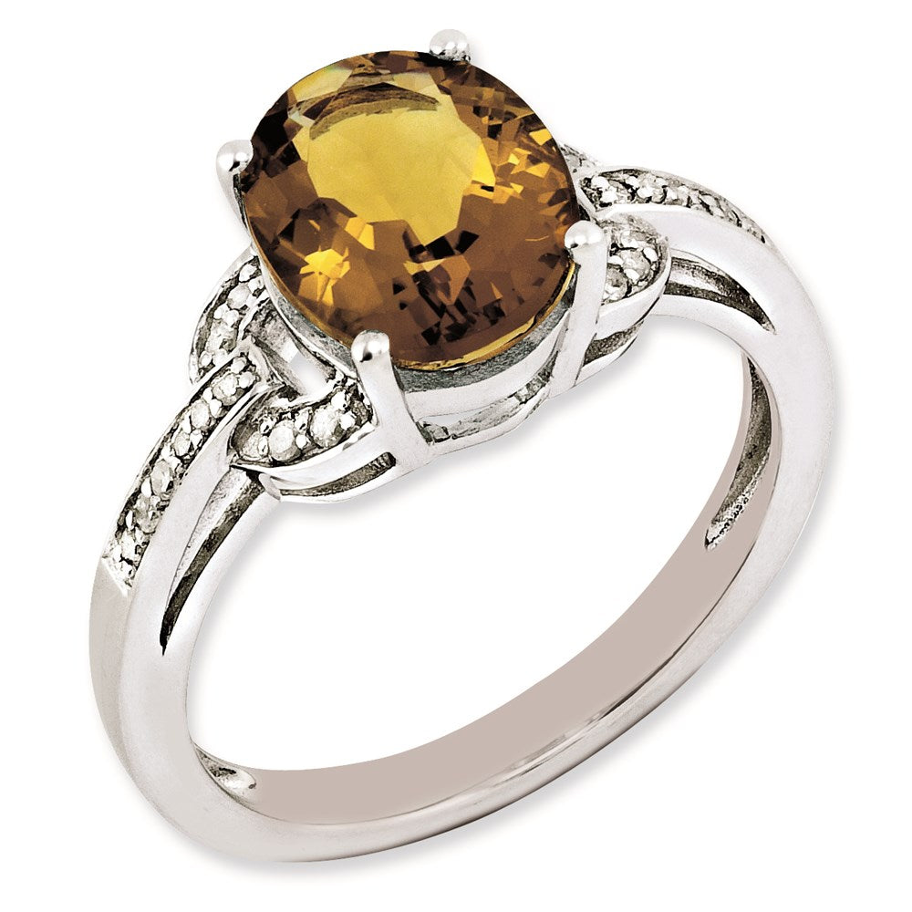 Sterlingsilber Rhodiniert Diamant & Whiskey Quarz Ring (size 6 Nur)