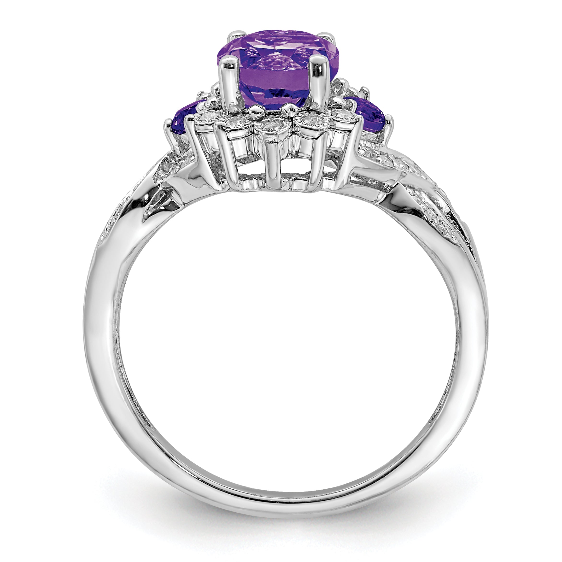 Sterlingsilber Rhodiniert Diamant & Amethyst Ring