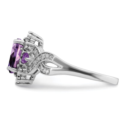 Sterlingsilber Rhodiniert Diamant & Amethyst Ring
