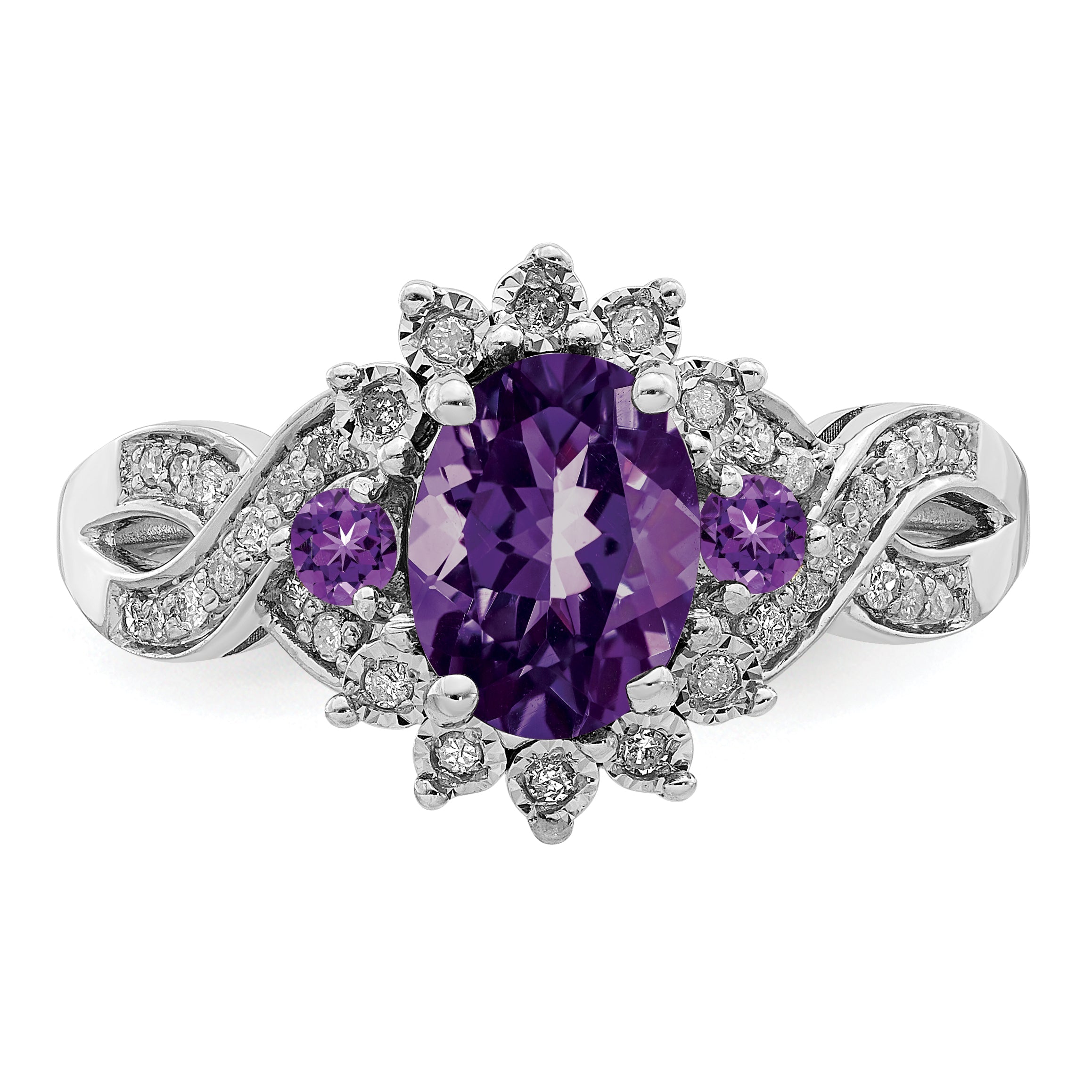 Sterlingsilber Rhodiniert Diamant & Amethyst Ring