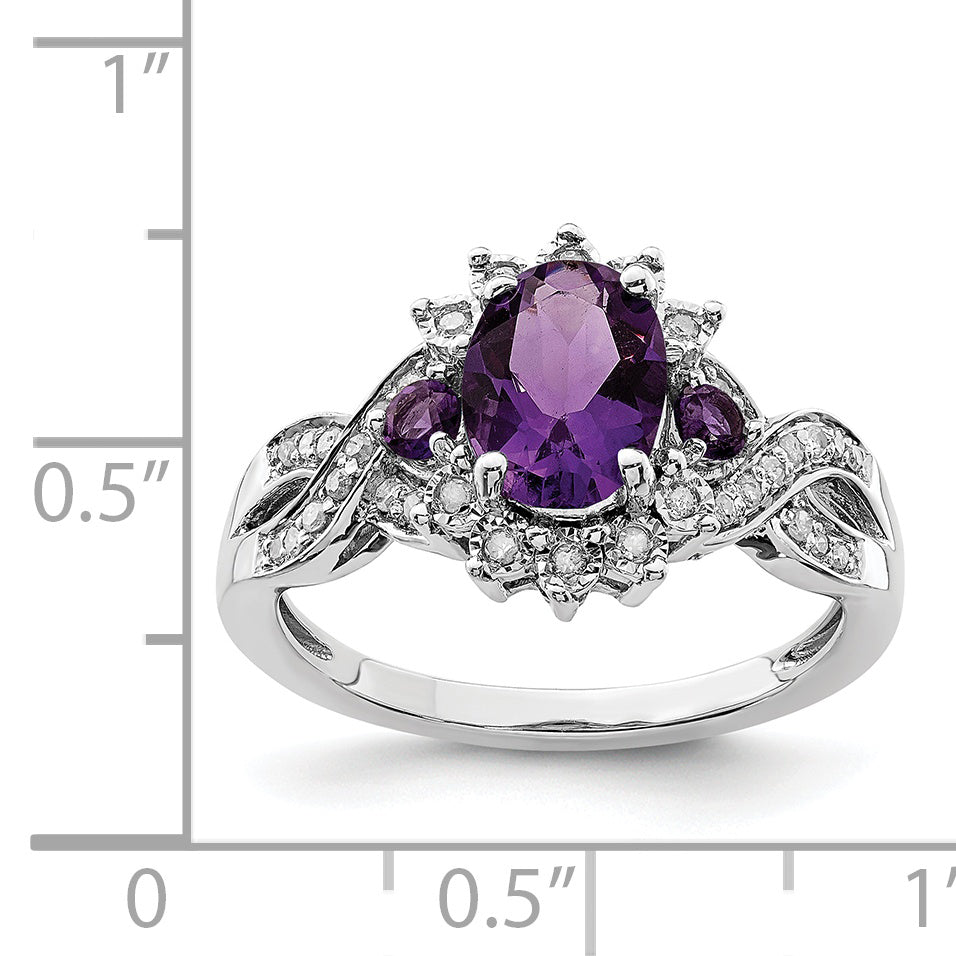 Sterlingsilber Rhodiniert Diamant & Amethyst Ring