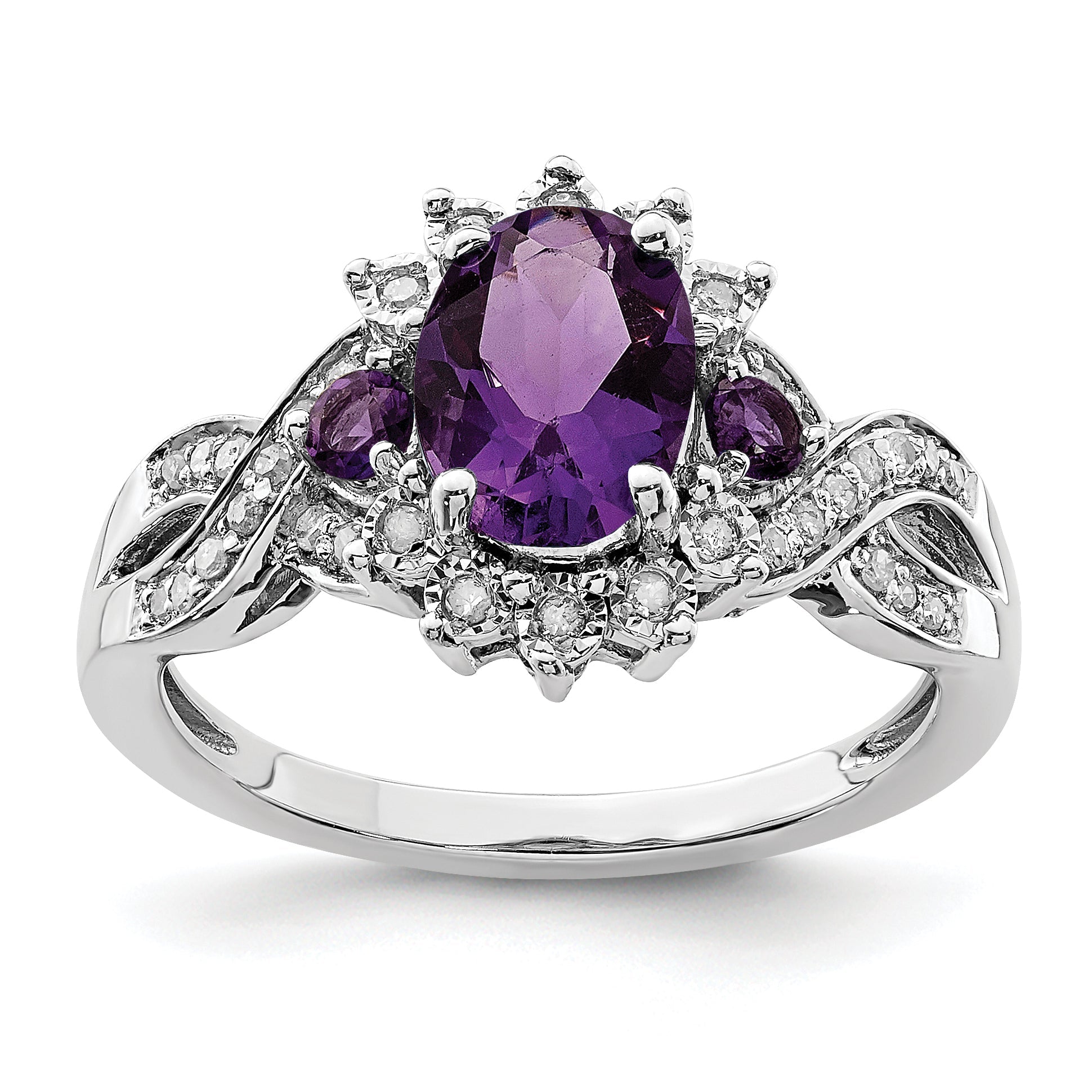 Sterlingsilber Rhodiniert Diamant & Amethyst Ring