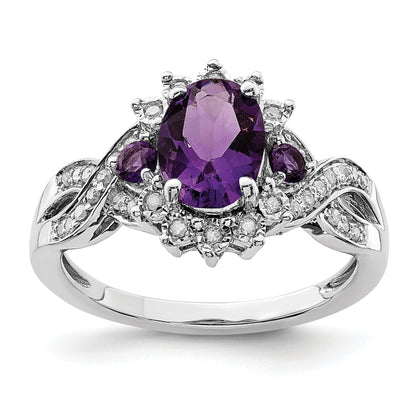 Sterlingsilber Rhodiniert Diamant & Amethyst Ring