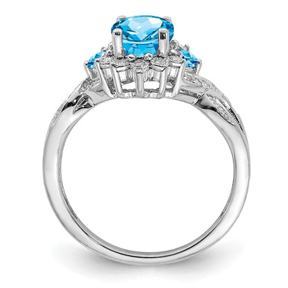 Sterlingsilber Rhodium Diamant & Blautopas Ring