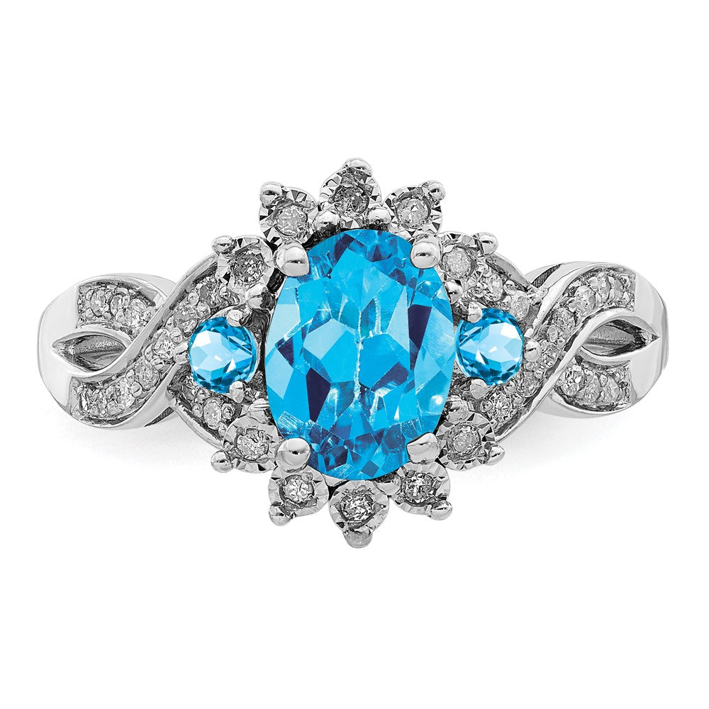 Sterlingsilber Rhodium Diamant & Blautopas Ring