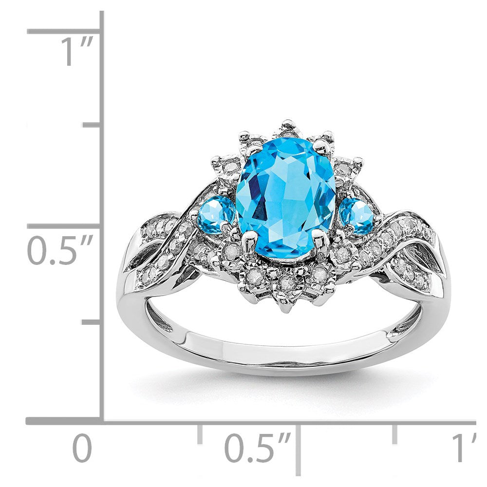 Sterlingsilber Rhodium Diamant & Blautopas Ring