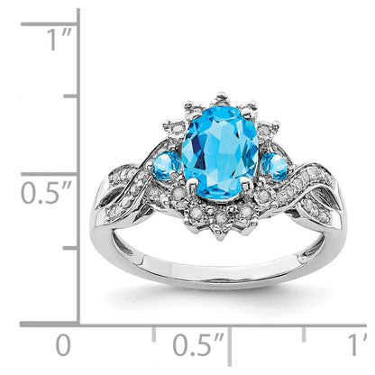 Sterlingsilber Rhodium Diamant & Blautopas Ring