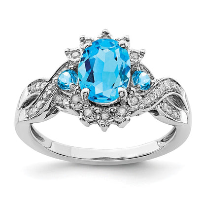Sterlingsilber Rhodium Diamant & Blautopas Ring