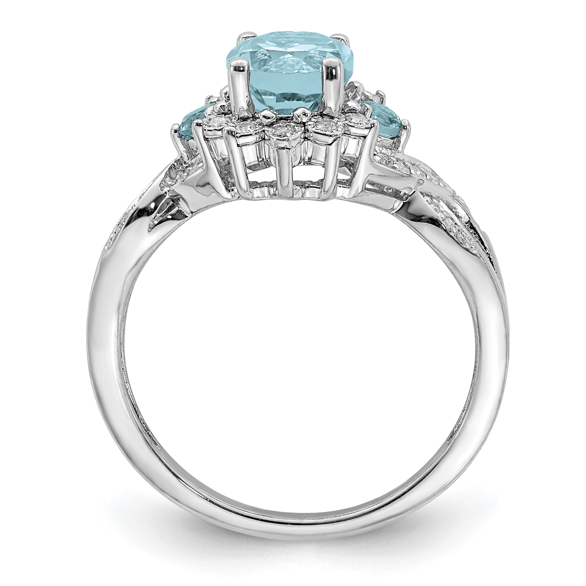 Sterlingsilber Rhodium Diamant & Himmel Blautopas Ring