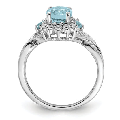 Sterlingsilber Rhodium Diamant & Himmel Blautopas Ring