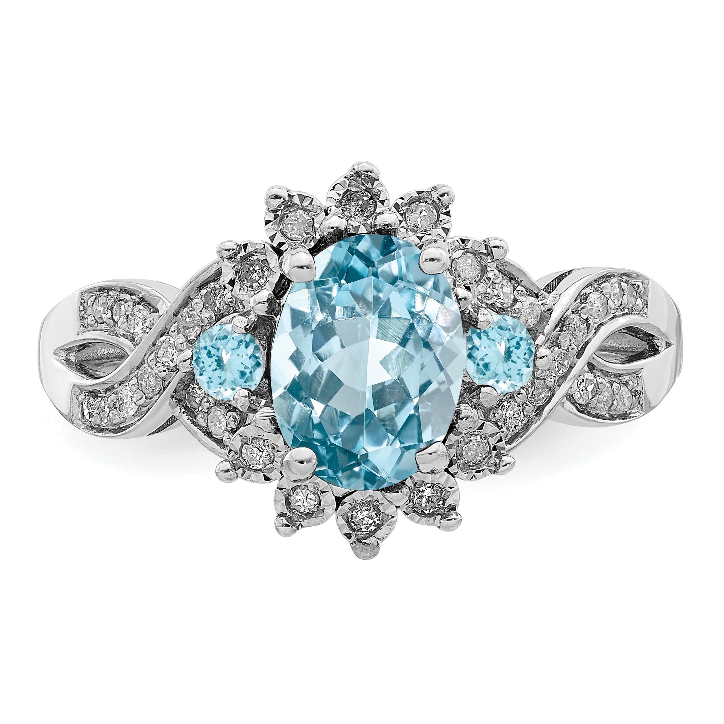 Sterlingsilber Rhodium Diamant & Himmel Blautopas Ring