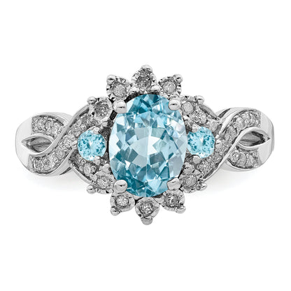 Sterlingsilber Rhodium Diamant & Himmel Blautopas Ring
