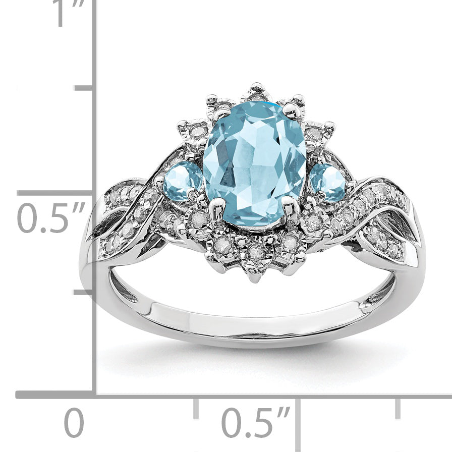 Sterlingsilber Rhodium Diamant & Himmel Blautopas Ring