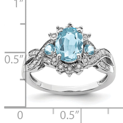Sterlingsilber Rhodium Diamant & Himmel Blautopas Ring