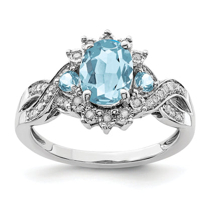 Sterlingsilber Rhodium Diamant & Himmel Blautopas Ring