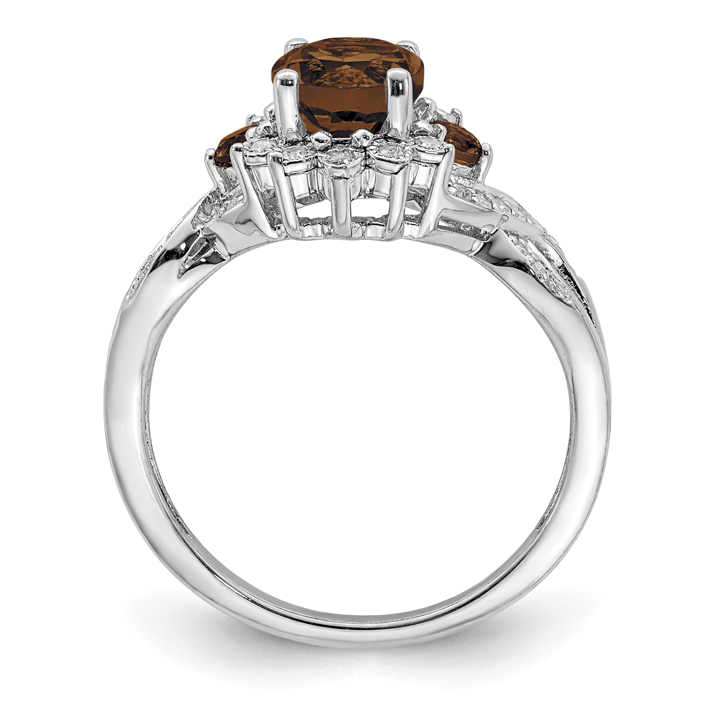 Sterlingsilber Rhodium Diamant & Rauch Quarz Ring