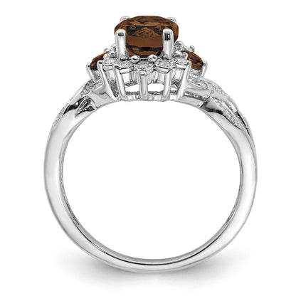 Sterlingsilber Rhodium Diamant & Rauch Quarz Ring