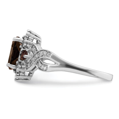 Sterlingsilber Rhodium Diamant & Rauch Quarz Ring