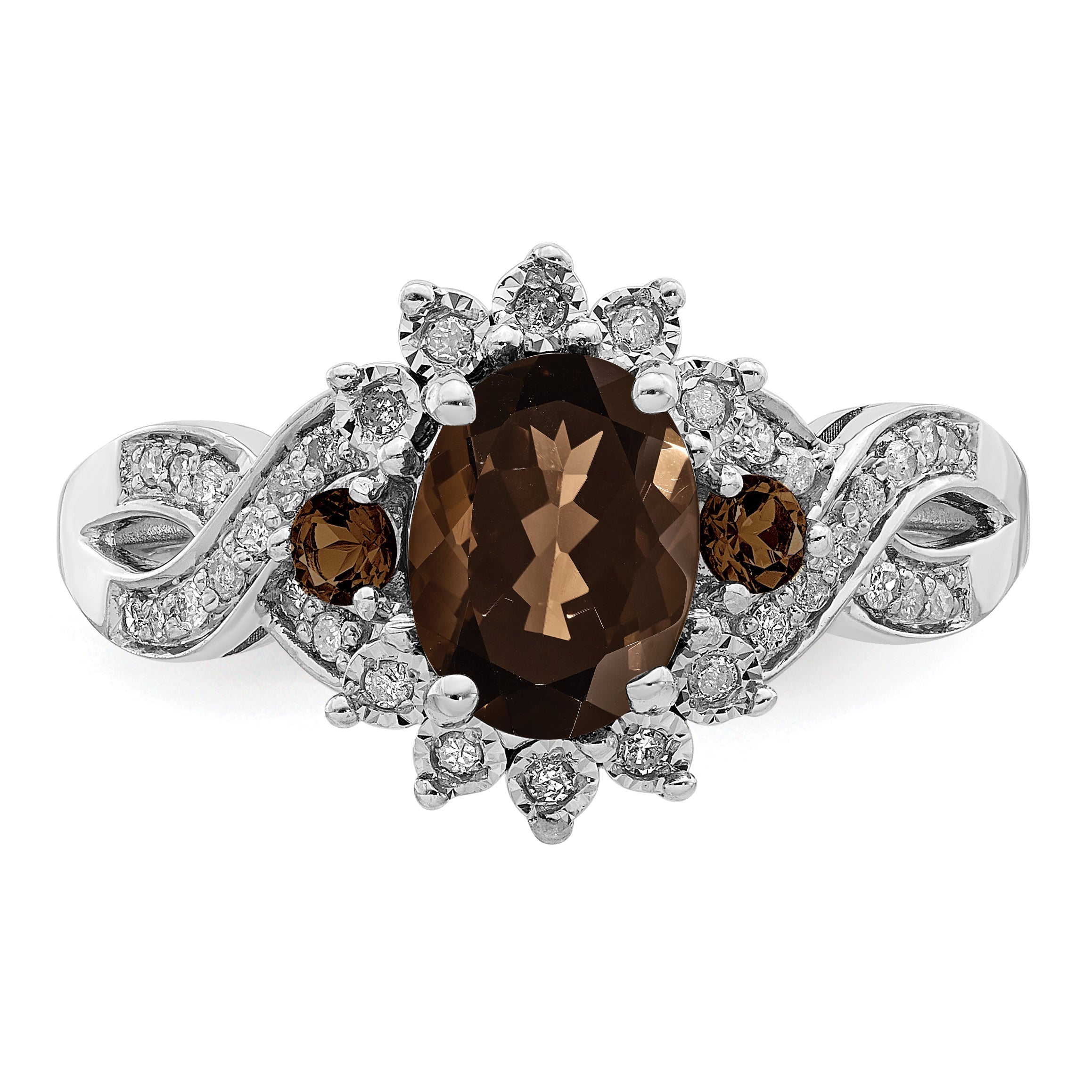 Sterlingsilber Rhodium Diamant & Rauch Quarz Ring