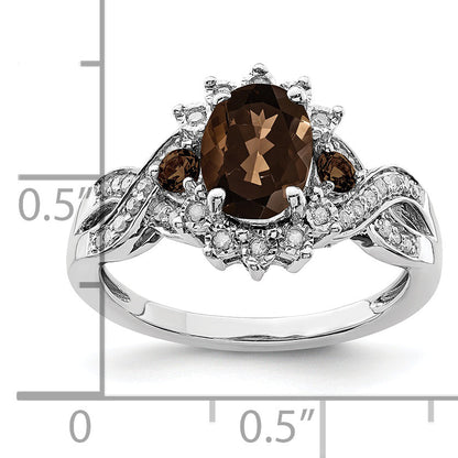 Sterlingsilber Rhodium Diamant & Rauch Quarz Ring