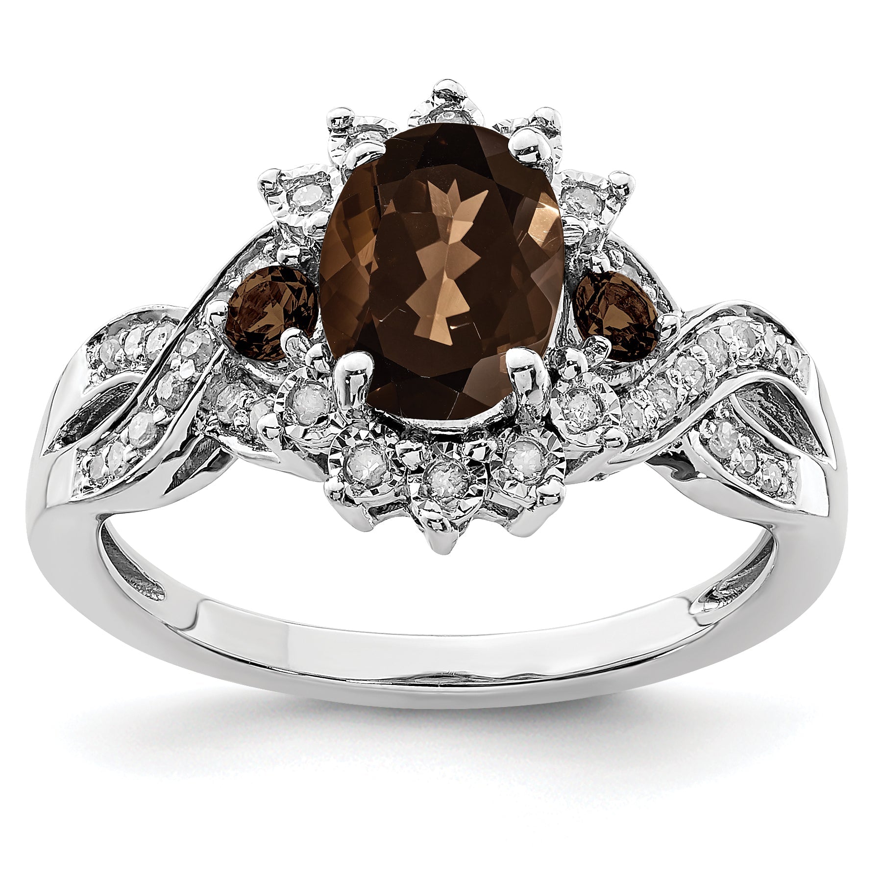 Sterlingsilber Rhodium Diamant & Rauch Quarz Ring