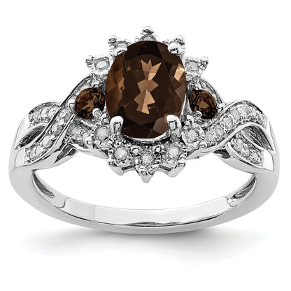 Sterlingsilber Rhodium Diamant & Rauch Quarz Ring