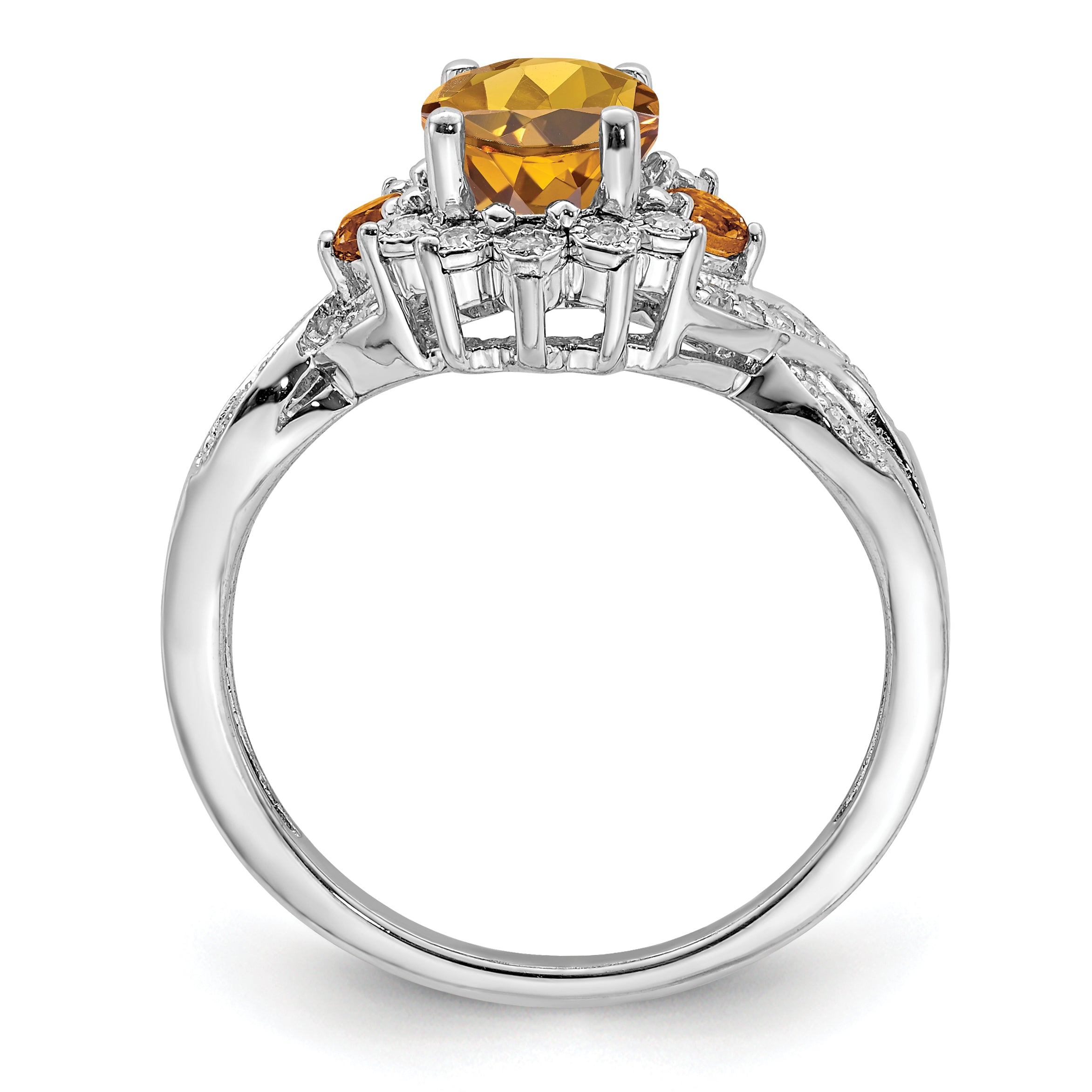 Sterlingsilber Rhodium Diamant & Whiskey Quarz Ring