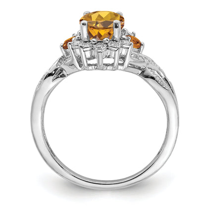 Sterlingsilber Rhodium Diamant & Whiskey Quarz Ring