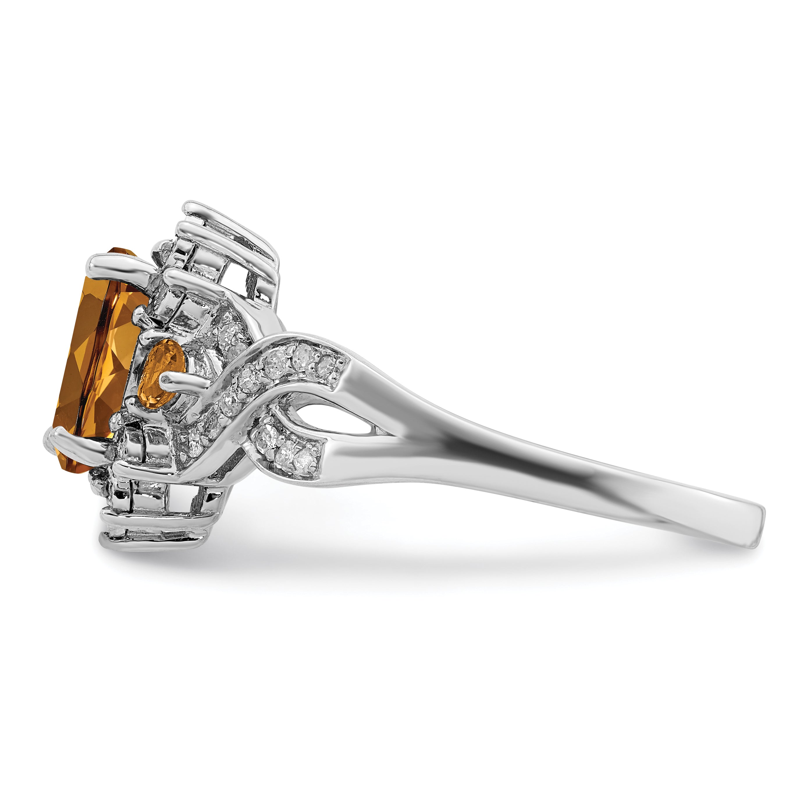 Sterlingsilber Rhodium Diamant & Whiskey Quarz Ring