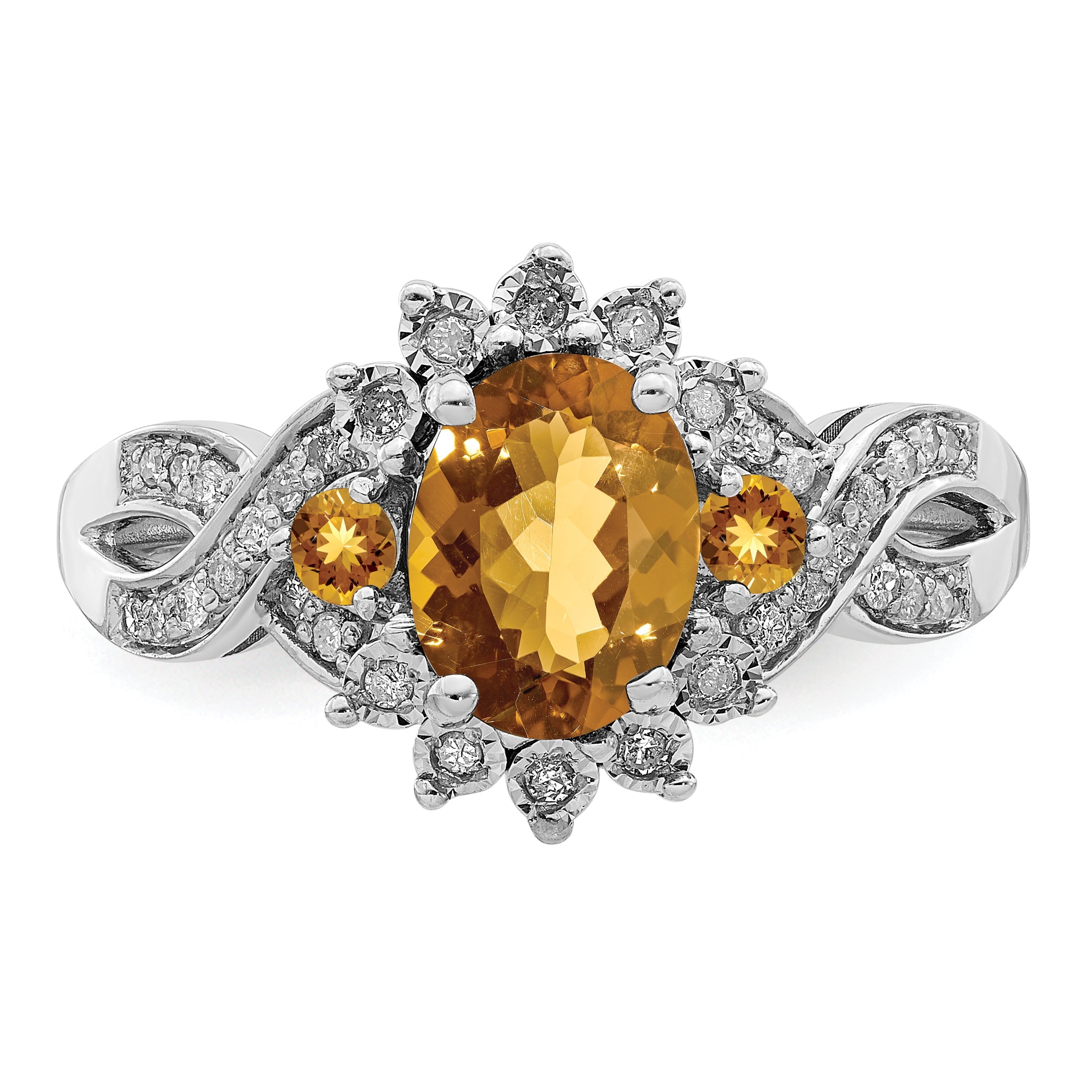 Sterlingsilber Rhodium Diamant & Whiskey Quarz Ring
