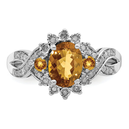 Sterlingsilber Rhodium Diamant & Whiskey Quarz Ring
