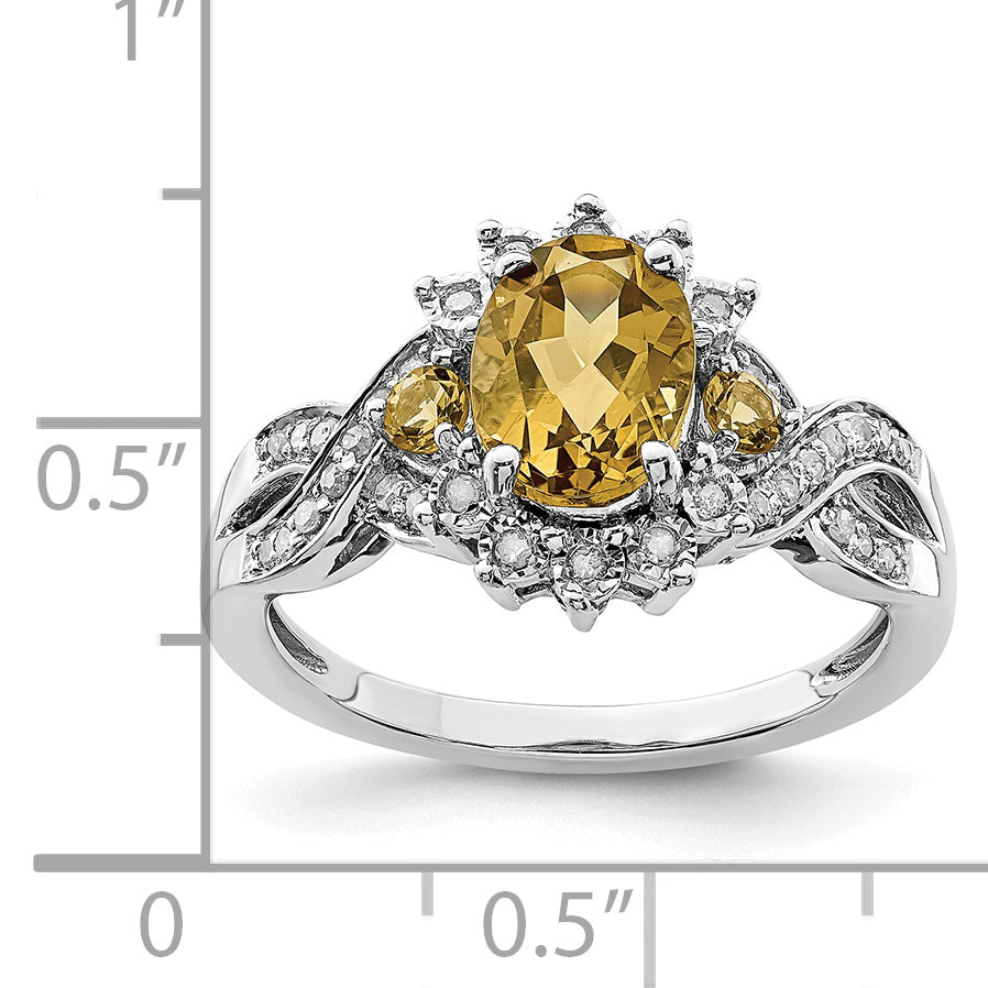 Sterlingsilber Rhodium Diamant & Whiskey Quarz Ring