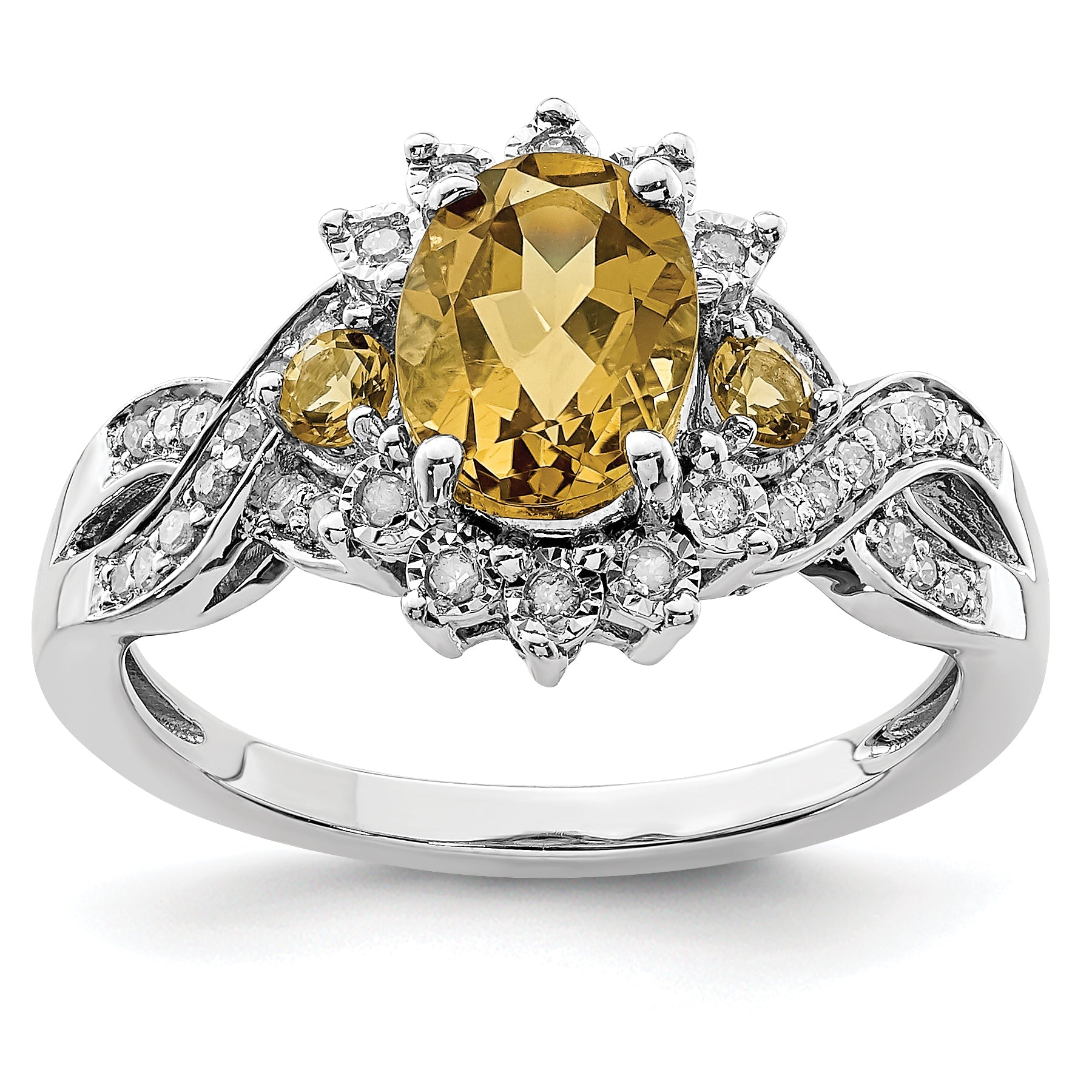 Sterlingsilber Rhodium Diamant & Whiskey Quarz Ring
