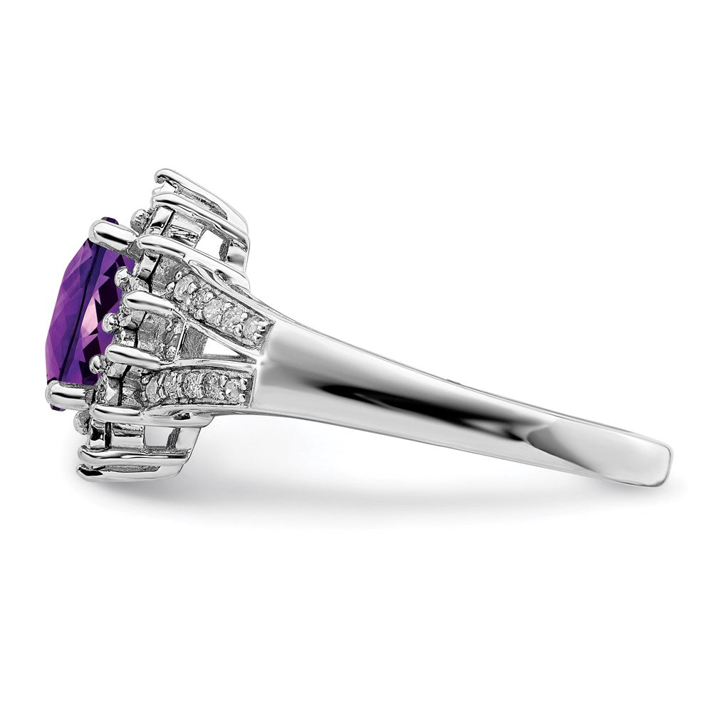 Sterlingsilber Rhodiniert Diamant & Karo Schliff Amethyst Ring (size 6 Nur)