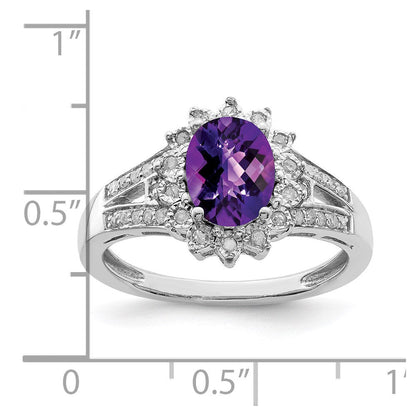Sterlingsilber Rhodiniert Diamant & Karo Schliff Amethyst Ring (size 6 Nur)