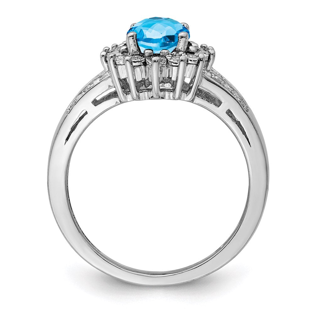 Sterlingsilber Rhodium Diamant & Oval Karo Schliff Blautopas Ring (size 7 Nur)