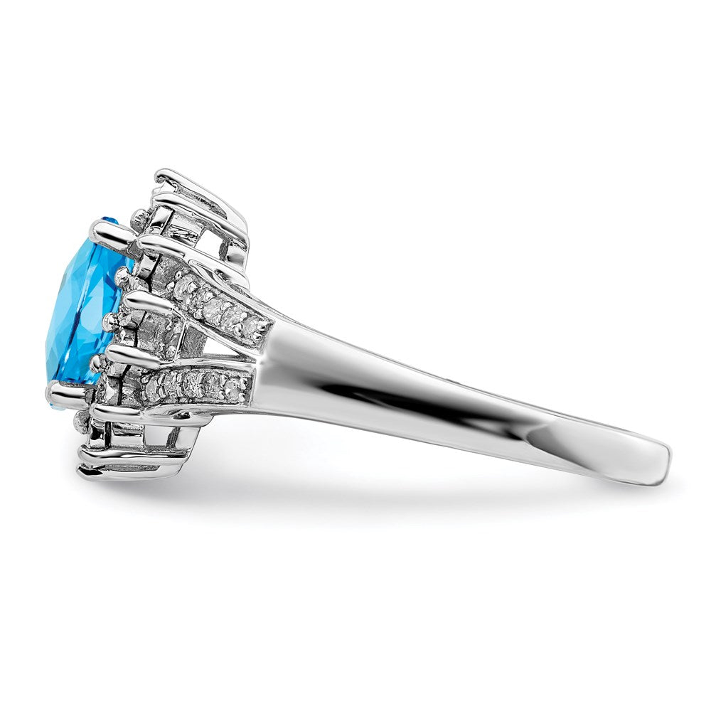 Sterlingsilber Rhodium Diamant & Oval Karo Schliff Blautopas Ring (size 7 Nur)