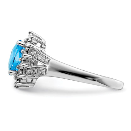 Sterlingsilber Rhodium Diamant & Oval Karo Schliff Blautopas Ring (size 7 Nur)