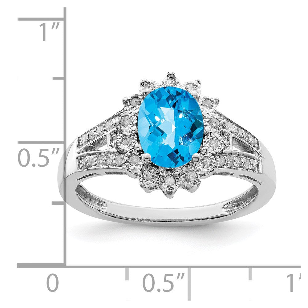 Sterlingsilber Rhodium Diamant & Oval Karo Schliff Blautopas Ring (size 7 Nur)